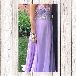 Lavender strapless prom dress by Blush
